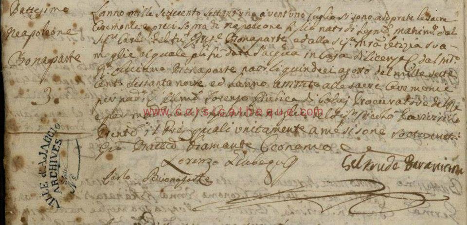 Napoléon Bonaparte acte de naissance / Napoléon Bonaparte (17691821