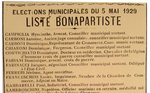 Liste Bonapartiste des élections municipales de 1929