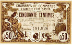 Billet des chambres de commerce d'Ajaccio et de Bastia (50 centimes)